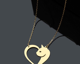 Sterling Silver Cat Heart Necklace, Pet Lover Gift