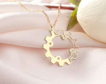 Sterling Silver Gear Necklace, Engineer Jewelry Gift