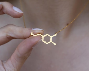Sterling Silver Dopamine Molecule Necklace, Science Jewelry Gift