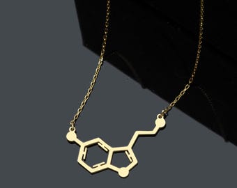 Sterling Silver Serotonin Molecule Necklace, Science Jewelry Gift