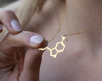 Sterling Silver Serotonin Molecule Necklace, Science Jewelry