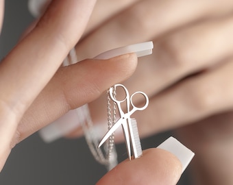 Sterling Silver Scissor Comb Necklace, Hairstylist Gift