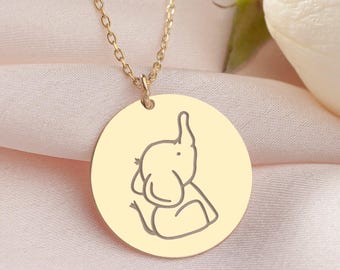 Sterling Silber Baby Elefant Halskette, personalisierte Tier Anhänger