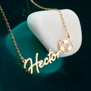 Soccer Name Necklace, Soccer Ball Pendant, Jersey Number Necklace, Football Necklace, Sports Jewelry, Soccer Charm, Soccer Player Gifts