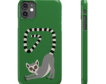 Ring Tailed Lemur iPhone Case, Green Exotic Animal Cover, Madagascar Wildlife Protection