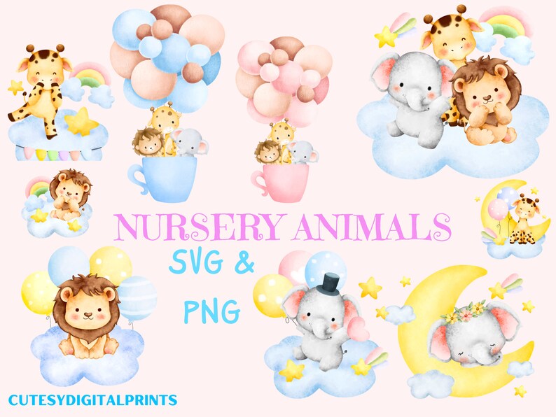 Nursery Animals Svg Bundle, Cute Animals Svg, Jungle Animals Clipart ...
