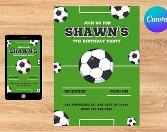Football Birthday Invitation, Editable Canva Template (Digital Download)