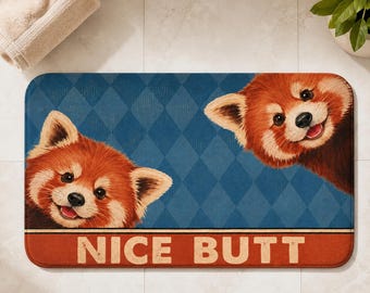 Red Panda Bath Mat, Cheeky Nice Butt Bathroom Decor, Novelty Rug