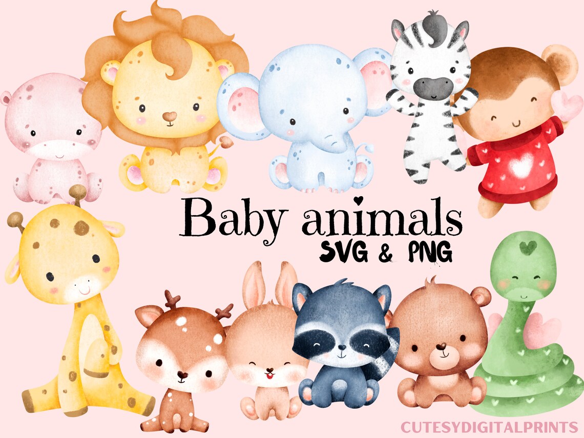 Baby Animals Svg Bundle, Safari Animals Svg, Jungle Animals Clipart