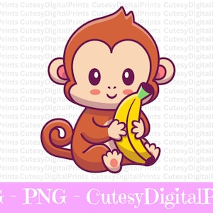Baby Monkey Svg, Jungle Animal Svg ,Monkey Svg, Cute Monkey Svg, Animal Svg, Baby Monkey Svg, File for Cricut, Cute Animal Cut File, Banana