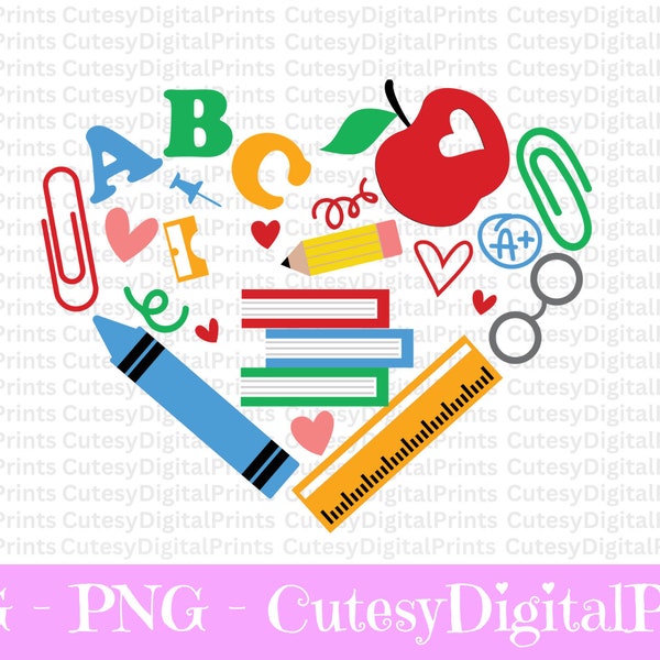 Teacher Heart SVG, Teacher Gift Svg, Teacher Svg, Back to School Svg, Teacher Gift,School Heart svg, School Supplies svg, Cricut Cut File