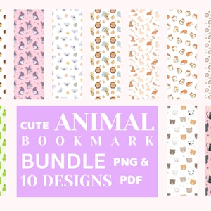 10 Cute Animal Printable bookmark designs | PDF & PNG Bookmark Files | Cute Bookmark Designs | Digital Bookmarks | Bookmark designs