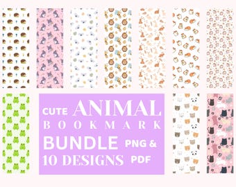 Cute Animal Printable Bookmarks | 10 Designs (PDF & PNG)