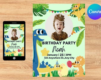 Editable Dinosaur Birthday Invitation, Kids Party (Digital Download)