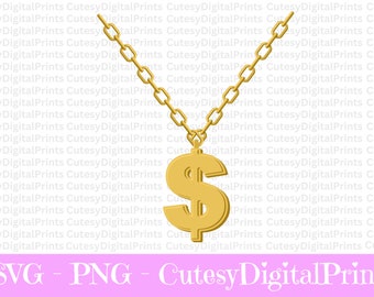 Gold Chain Dollar Sign SVG PNG, Jewelry Clipart (Digital Download)