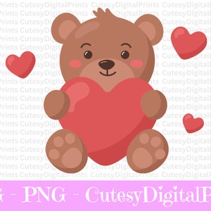 Valentine&#39;s Bear SVG, Bear SVG, Heart svg, Cricut Cut Files, Silhouette,Teddy Bear png, Heart svg, Teddy bear clipart, Teddy bear with heart