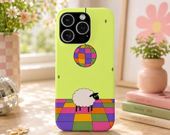 Sheep Disco Phone Case, Retro Y2K Groovy Dance Floor Cover, iPhone Protection