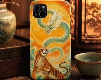 Tiger Dragon iPhone Case, Mythical Asian Art, Protective Cover, Wireless Charging Compatible