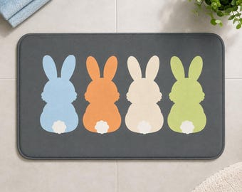 Bunny Bath Mat, Cute Easter Bathroom Decor, Pastel Nursery Bath Rug