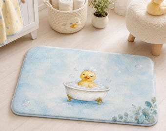 Watercolor Duckling Bath Mat, Cozy Bubble Bath Rug, Nursery Decor