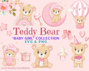 Teddy Bear Girl SVG Bundle, Nursery Clipart (Digital Download)