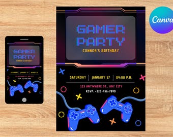 Editable Gaming Birthday Invitation, Boys Party (Digital Download)
