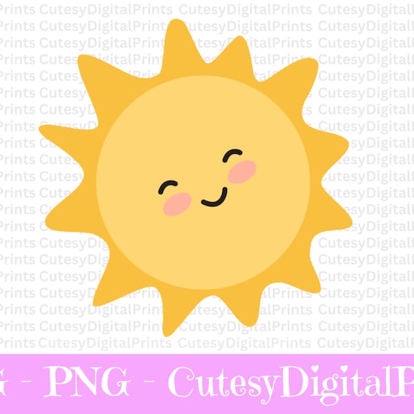 Sun SVG, Cute Sun Clipart, Happy Summer Sunshine Cut File, Sun with Cute Happy Face Svg, Beach Day Smiling Sun Svg, Sun Sublimation PNG