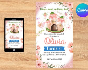 Fairy Birthday Invitation, Editable Kids Party Invite (Digital)