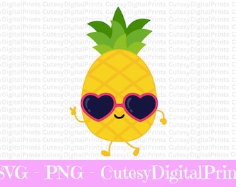 Cute Pineapple with Sunglasses SVG, PNG (Digital Download)