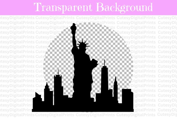 New York Skyline Silhouette With Statue Of Liberty