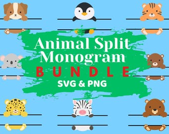 Cute Animal Monogram SVG Bundle | Split Font Clipart (Digital Download)