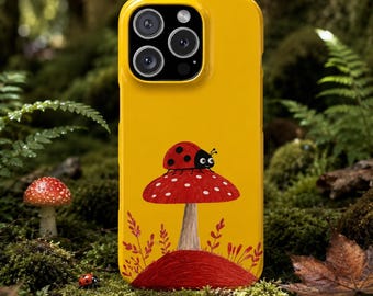Ladybug Mushroom iPhone Case, Cottagecore Woodland Nature Cover