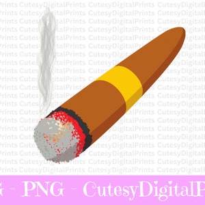 May include: A brown and yellow cigar with a gray and red ash at the end. Smoke is coming from the end of the cigar.