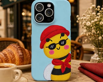 Bee Phone Case, Painterly French Beret Bee iPhone Cover, Animal Art Protection