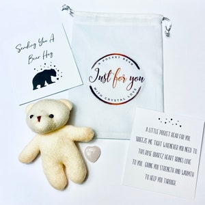 Invia un abbraccio - Pocket Bear Hug - Pubblica un abbraccio - Pensando al tuo regalo - Regalo di supporto - Con cuore di pietra preziosa di quarzo rosa