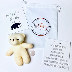 Manda un abbraccio - Mi manchi - Mi manchi - Pocket Bear Hug - Pubblica un abbraccio - A lunga distanza - Con cuore in quarzo rosa e pietra preziosa