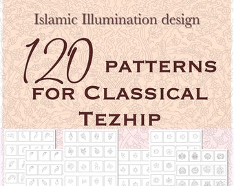 120 Patterns for Classical Tezhip, Printable sheets, PDF pattern box and practicing sheets for learning Tezhip motifs, Instant Download PDF