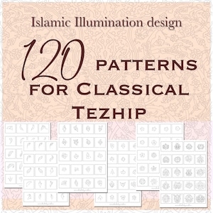 120 Patterns for Classical Tezhip, Printable sheets, PDF pattern box and practicing sheets for learning Tezhip motifs, Instant Download PDF