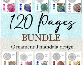 120 Pages Bundle, Ornamental mandala designs , 10 Printable eBooks, Workbook for Adults and Kids, Instant Download PDF