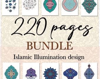 220 pages Bundle, Grundlegende islamische Illuminationsmuster, 10 eBooks imprimés, Arbeitsbuch für Erwachsene und Kinder, PDF.