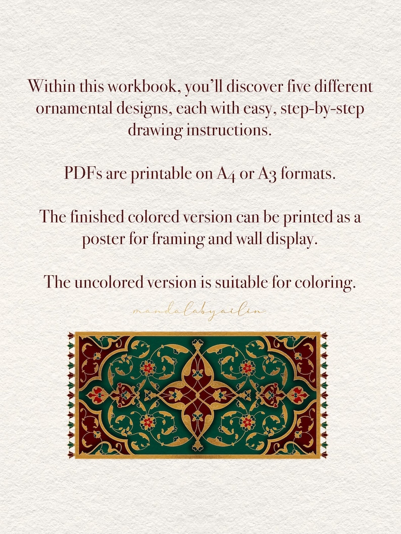 5 Ornamental Designs Workbook ( Step-by-step PDF Guide); Printable ...