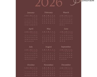 Calendrier A5 - esthétique minimaliste et épurée, couleur cappuccino - téléchargement numérique