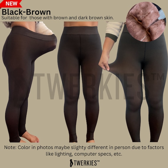 Fleece-lined Fake Translucent Winter Faux Sheer Thermal Leggings Tights for  White Brown and Black Women Fake Sheer Tights for Black Women 