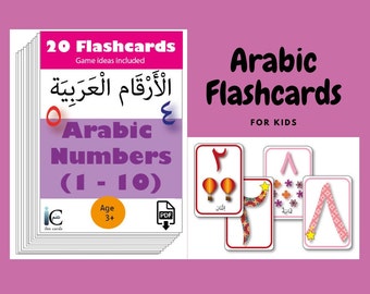 Arabic Numbers Flashcards. Learn Arabic for kids. Children's cards. Bilingual English and Arabic cards. In Classical Arabic.