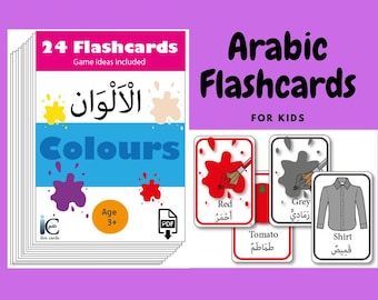 Arabic Colours Flashcards. Learn Arabic for kids. Children's cards. Bilingual English and Arabic cards. In Classical Arabic.