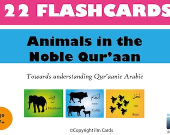 Animals in the Noble Qur'aan, kids, adults flashcards, learn fusha Arabic, Understand Quran, Muslim children,