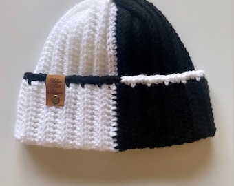 Handmade Black Crochet Beanie, 100% Acrylic Ribbed Winter  display picture 2