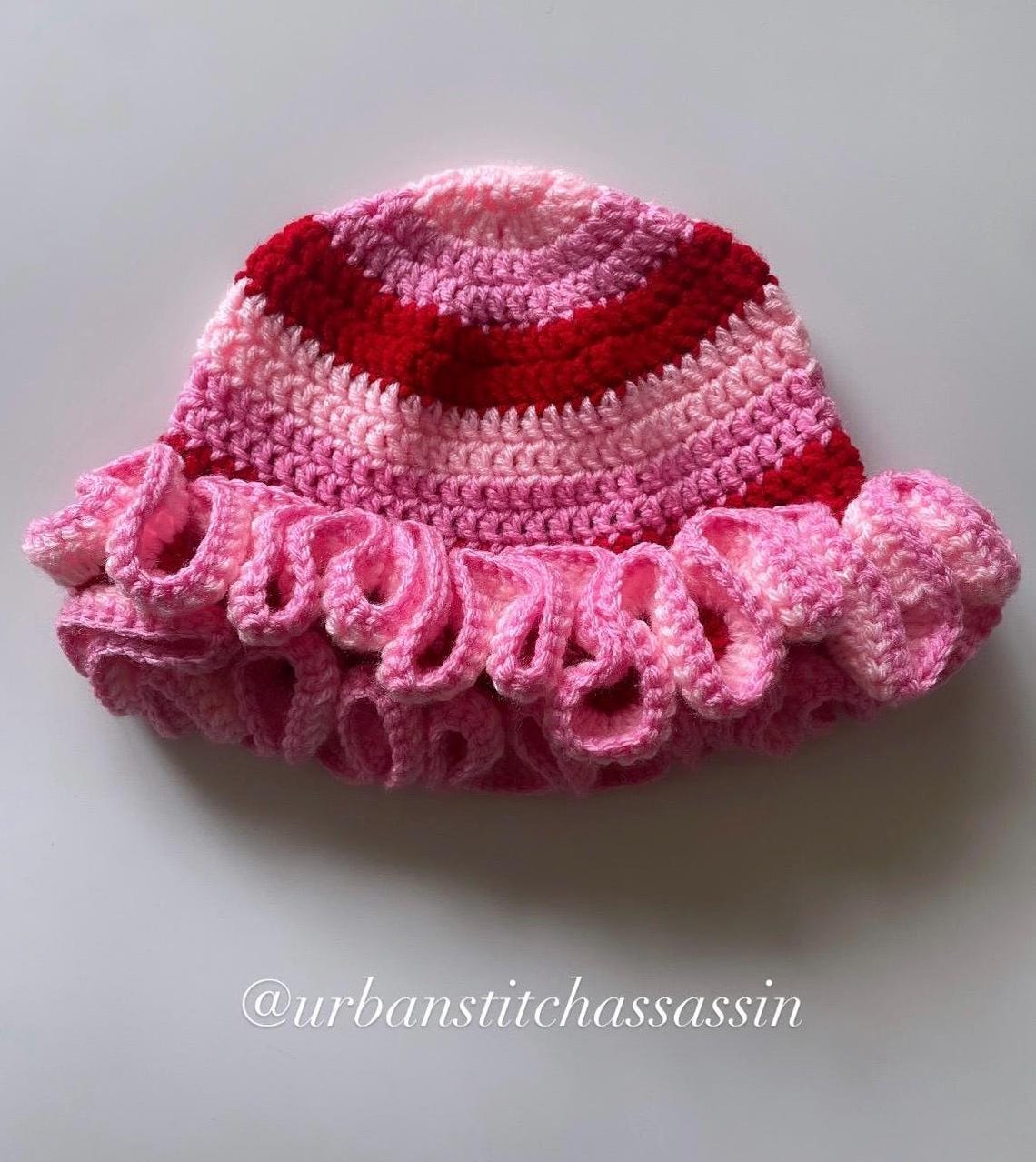 Hat Ruffles Red Crochet Striped Ruffle Hat, Ruffle Bucket Hat, Striped Ruffle Hat ...
