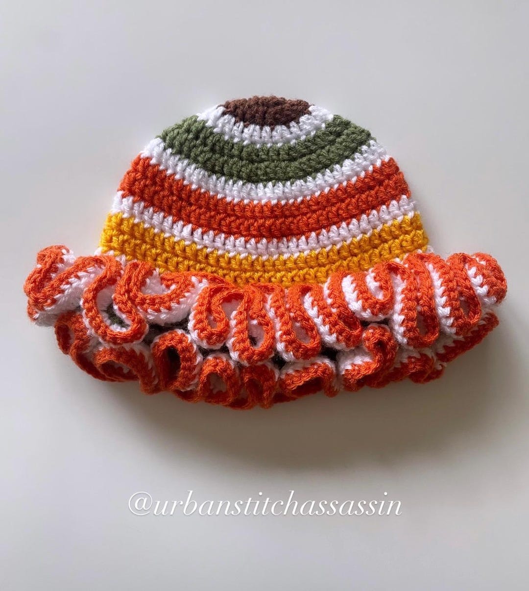 Crochet Striped Ruffle Bucket Hat, Ruffle Bucket Hat  display picture 3