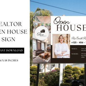 Real Estate Yard Sign Open House Sign Template For Sale Sign Customizable For Sale Signage Open House Directional Black Blue Template Edit